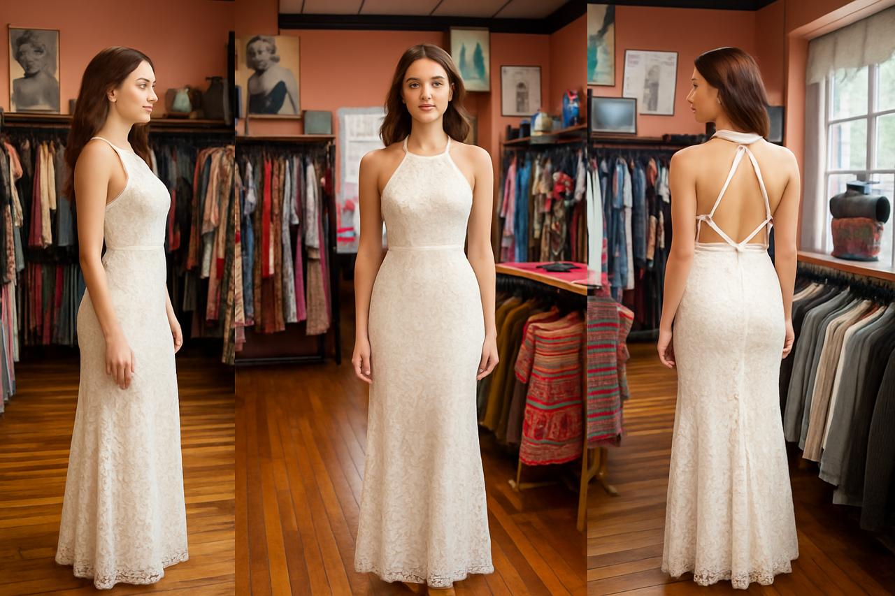 Vestido Largo de Encaje Estilo Halter - Imagen 2