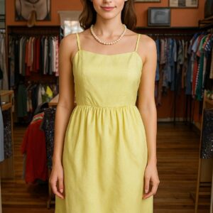 Vestido Mini de Verano en Tono Limón Pistacho con Tirantes Finos