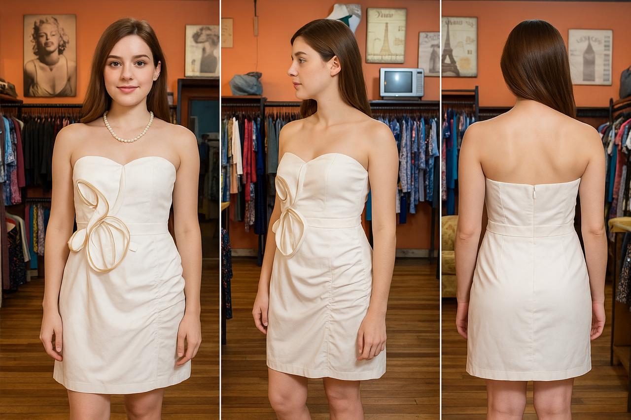 Vestido Strapless Corto Blanco con Detalle de Lazo y Fruncido - Imagen 2