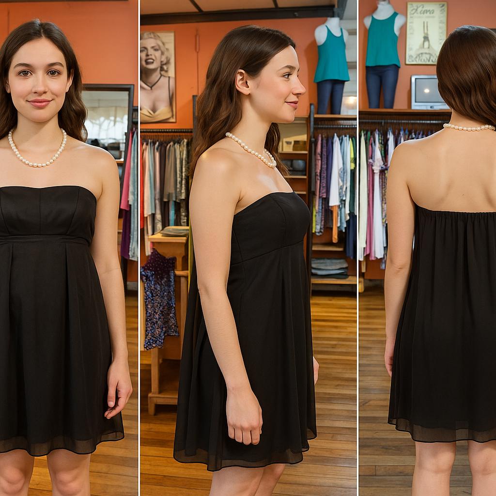 Vestido Strapless Negro de Gasa (Little Black Dress) - Imagen 2